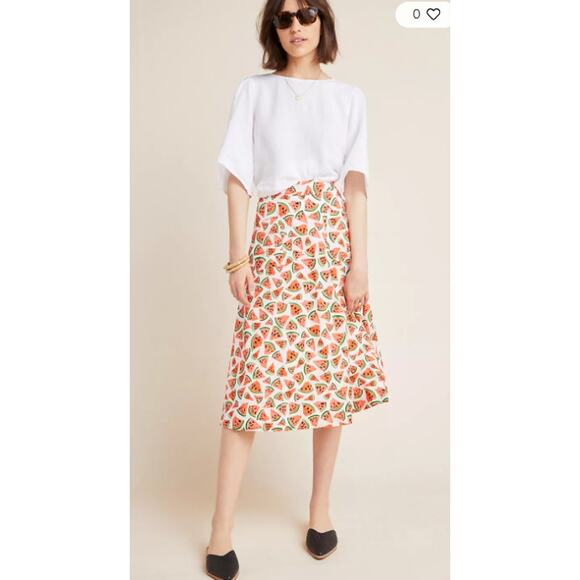 Anthropologie 52 Conversations Colloquial Watermelon Full Skirt Size 8P - Picture 1 of 7